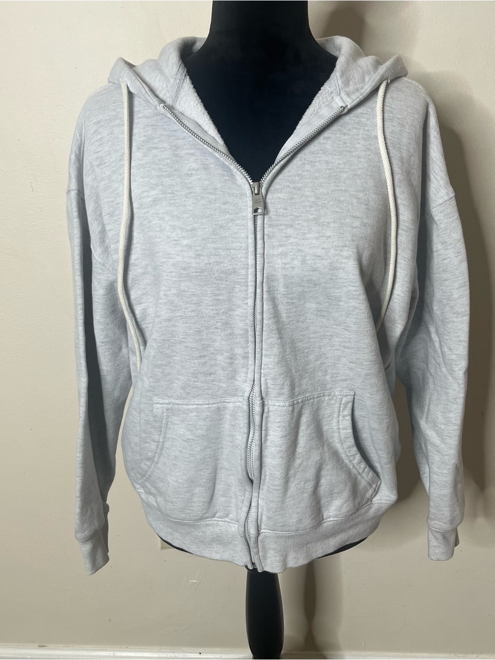 Lazy‎ Sunday Women’s Light Gray Full Zip Relaxed Fit Drawstring Hoodie Sz S